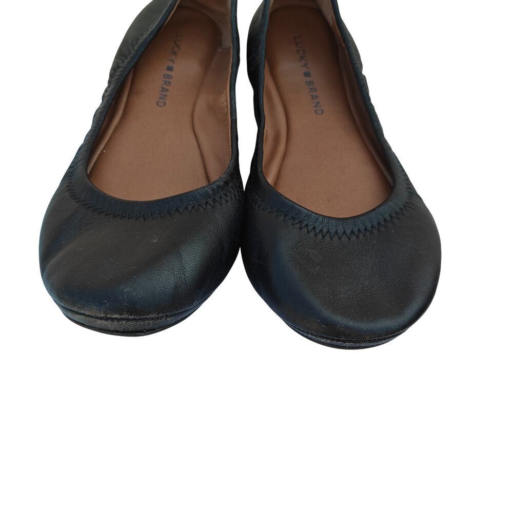 Lucky Brand Emmie Black Leather Ballet Flats Slip On - Picture 2 of 5